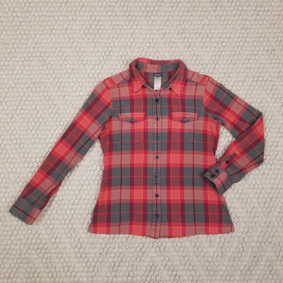 Patagonia Women's Long-Sleeved Fjord Flannel Shirt Red Gray Plaid Sz 4 - Picture 6 of 8